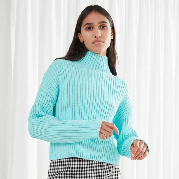 & OTHER STORIES Chunky Ribbed Turtleneck Sweater in Light Blue - XS - Picture 1 of 15